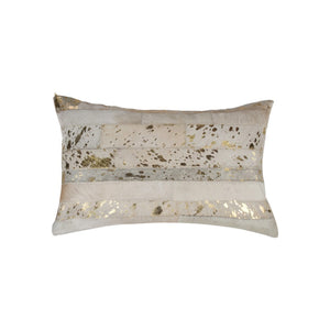HomeRoots Set of Two 12" x 20" Natural Cowhide & Gold Glitter Lumbar Pillows for Luxe Home Decor Comfort 544635