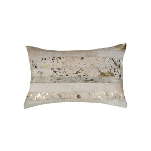 HomeRoots Set of Two 12" x 20" Natural Cowhide & Gold Glitter Lumbar Pillows for Luxe Home Decor Comfort 544635