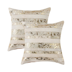 HomeRoots Set of Two 18" Striped Cowhide Throw Pillows with Glitter Accents for Luxe Home Decor Style 544636
