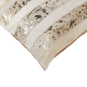 HomeRoots Set of Two 18" Striped Cowhide Throw Pillows with Glitter Accents for Luxe Home Decor Style 544636