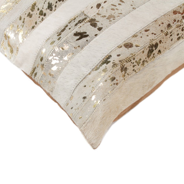 HomeRoots Set of Two 18" Striped Cowhide Throw Pillows with Glitter Accents for Luxe Home Decor Style 544636