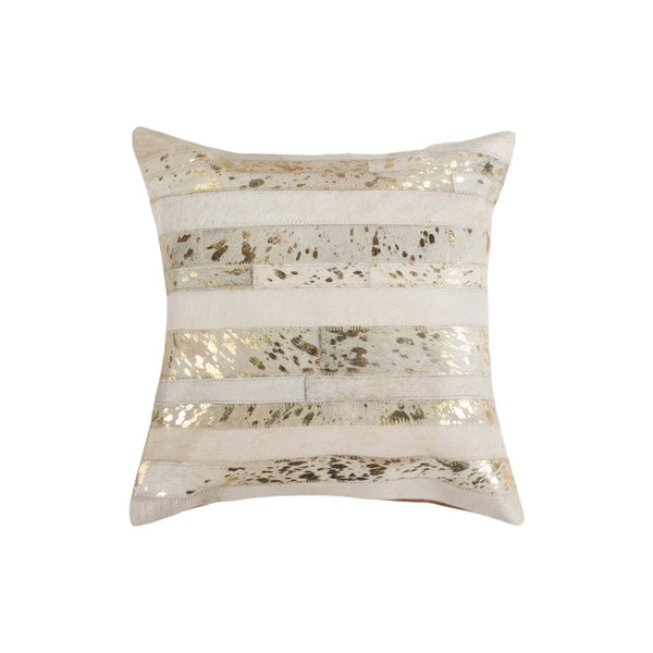 HomeRoots Set of Two 18" Striped Cowhide Throw Pillows with Glitter Accents for Luxe Home Decor Style 544636