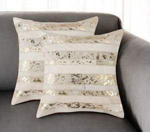 HomeRoots Set of Two 18" Striped Cowhide Throw Pillows with Glitter Accents for Luxe Home Decor Style 544636