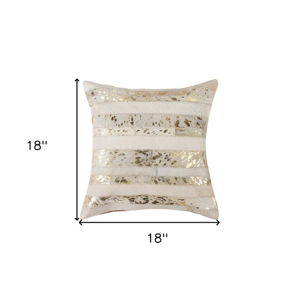 HomeRoots Set of Two 18" Striped Cowhide Throw Pillows with Glitter Accents for Luxe Home Decor Style 544636