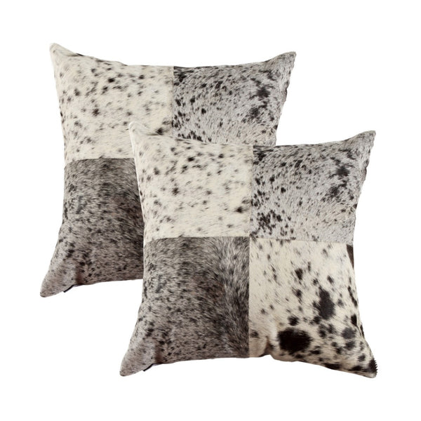 HomeRoots Set of Two 18" Black and White Cowhide Throw Pillows for Rustic Luxury Home Décor and Comfort 544638