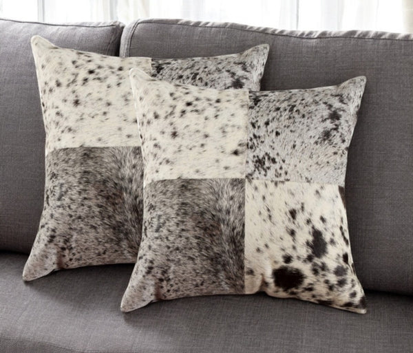 HomeRoots Set of Two 18" Black and White Cowhide Throw Pillows for Rustic Luxury Home Décor and Comfort 544638