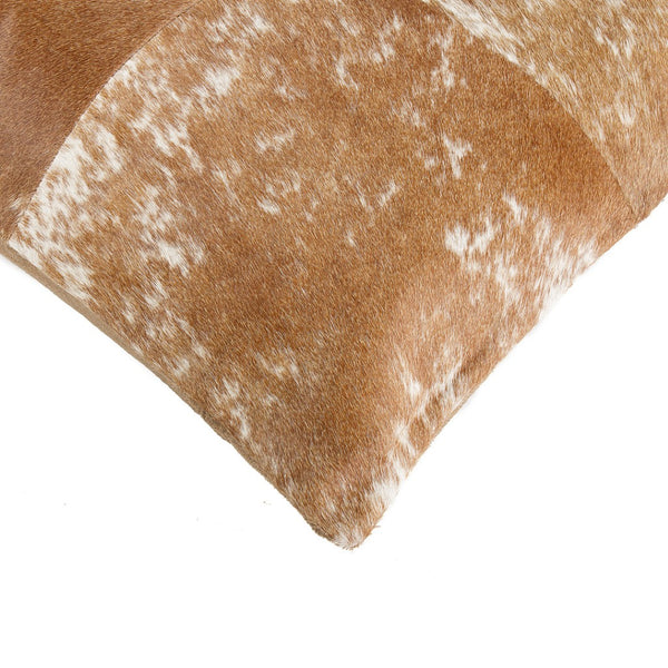 HomeRoots Set of Two Genuine 18" Brown and White Cowhide Throw Pillows for Rustic Home Decor Comfort 544639