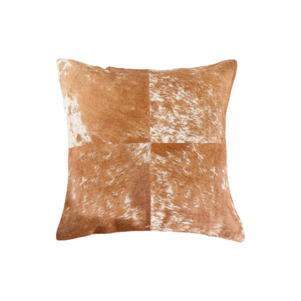 HomeRoots Set of Two Genuine 18" Brown and White Cowhide Throw Pillows for Rustic Home Decor Comfort 544639