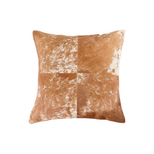 HomeRoots Set of Two Genuine 18" Brown and White Cowhide Throw Pillows for Rustic Home Decor Comfort 544639