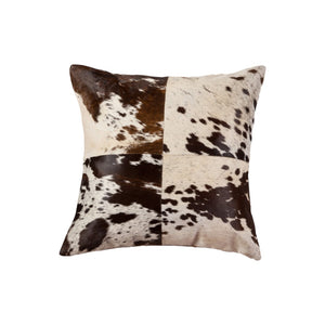 HomeRoots Set of Two 18" Chocolate & White Cowhide Throw Pillows - Rustic Elegance for Cozy Living Spaces 544640