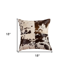 HomeRoots Set of Two 18" Chocolate & White Cowhide Throw Pillows - Rustic Elegance for Cozy Living Spaces 544640