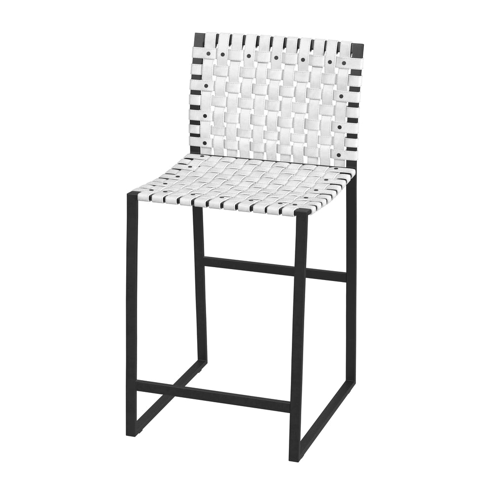 Butler Specialty Urban Woven Leather Counter Stool With Rustic Iron Base And Nailhead Accents For Timeless Charm Black And White Iron,Leather,Steel 5446411-butler