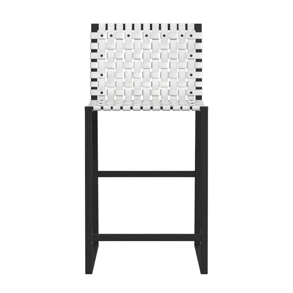 Butler Specialty Urban Woven Leather Counter Stool With Rustic Iron Base And Nailhead Accents For Timeless Charm Black And White Iron,Leather,Steel 5446411-butler