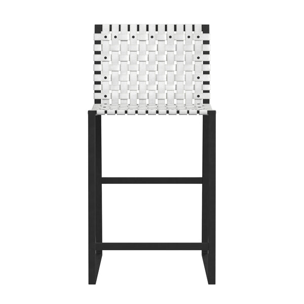 Butler Specialty Urban Woven Leather Counter Stool With Rustic Iron Base And Nailhead Accents For Timeless Charm Black And White Iron,Leather,Steel 5446411-butler