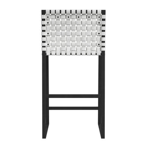 Butler Specialty Urban Woven Leather Counter Stool With Rustic Iron Base And Nailhead Accents For Timeless Charm Black And White Iron,Leather,Steel 5446411-butler