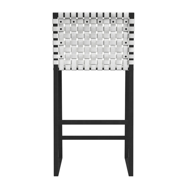 Butler Specialty Urban Woven Leather Counter Stool With Rustic Iron Base And Nailhead Accents For Timeless Charm Black And White Iron,Leather,Steel 5446411-butler