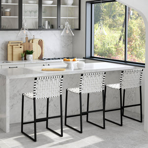 Butler Specialty Urban Woven Leather Counter Stool With Rustic Iron Base And Nailhead Accents For Timeless Charm Black And White Iron,Leather,Steel 5446411-butler