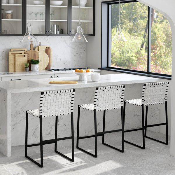Butler Specialty Urban Woven Leather Counter Stool With Rustic Iron Base And Nailhead Accents For Timeless Charm Black And White Iron,Leather,Steel 5446411-butler