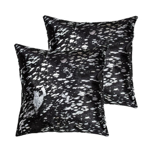 HomeRoots Set of Two Luxurious 18" Black and Silver Abstract Cowhide Throw Pillows with Glitter Accents 544641