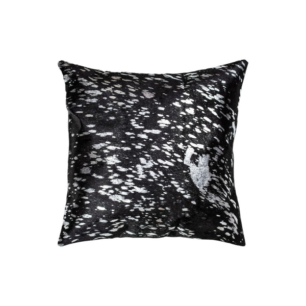 HomeRoots Set of Two Luxurious 18" Black and Silver Abstract Cowhide Throw Pillows with Glitter Accents 544641
