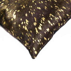 HomeRoots Set of Two Luxurious 12" X 20" Chocolate & Gold Cowhide Lumbar Pillows with Glitter Accents 544642