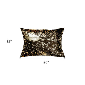 HomeRoots Set of Two Luxurious 12" X 20" Chocolate & Gold Cowhide Lumbar Pillows with Glitter Accents 544642