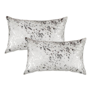 HomeRoots Set of Two Luxurious 12" x 20" Gray & Silver Cowhide Throw Pillows with Glitter for Chic Décor 544644
