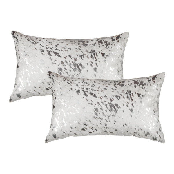 HomeRoots Set of Two Luxurious 12" x 20" Gray & Silver Cowhide Throw Pillows with Glitter for Chic Décor 544644