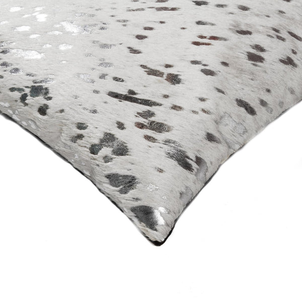 HomeRoots Set of Two Luxurious 12" x 20" Gray & Silver Cowhide Throw Pillows with Glitter for Chic Décor 544644