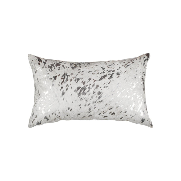 HomeRoots Set of Two Luxurious 12" x 20" Gray & Silver Cowhide Throw Pillows with Glitter for Chic Décor 544644