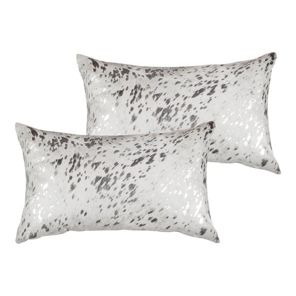 HomeRoots Set of Two Luxurious 12" x 20" Gray & Silver Cowhide Throw Pillows with Glitter for Chic Décor 544644