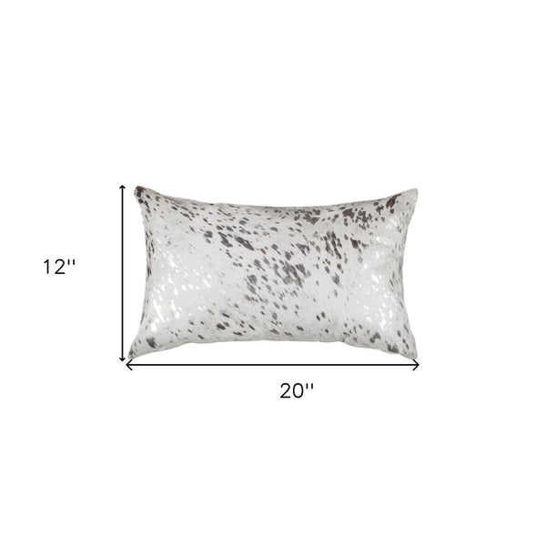 HomeRoots Set of Two Luxurious 12" x 20" Gray & Silver Cowhide Throw Pillows with Glitter for Chic Décor 544644