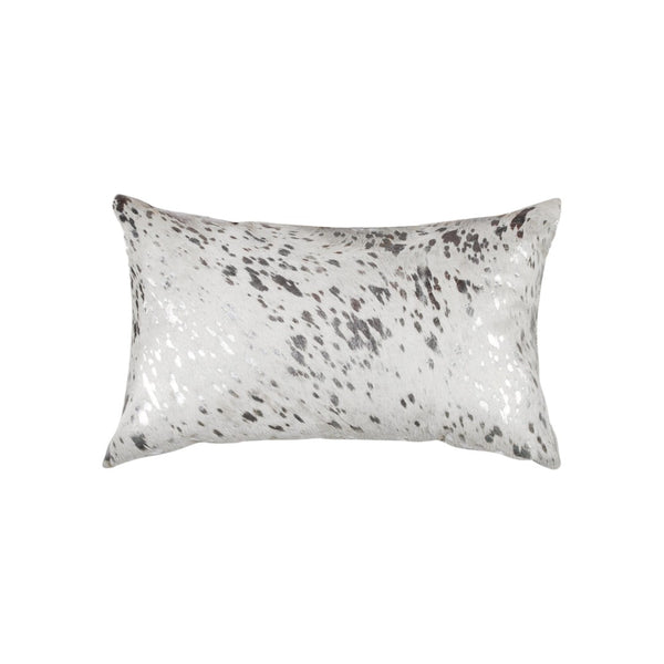 HomeRoots Set of Two Luxurious 12" x 20" Gray & Silver Cowhide Throw Pillows with Glitter for Chic Décor 544644