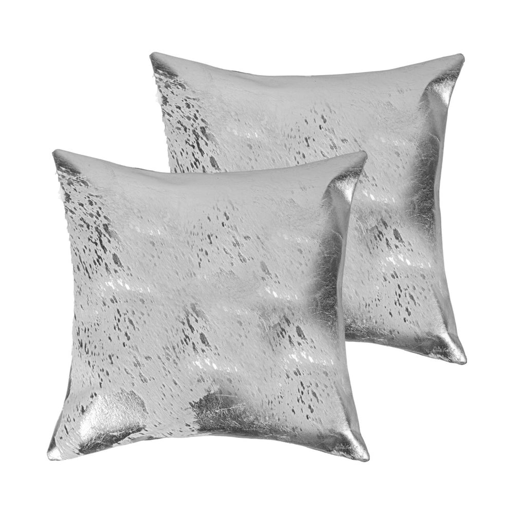 HomeRoots Set of Two 18" Gray and Silver Abstract Cowhide Throw Pillows - Elegant Glitter Accents & Unique Style! 544645