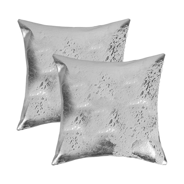 HomeRoots Set of Two 18" Gray and Silver Abstract Cowhide Throw Pillows - Elegant Glitter Accents & Unique Style! 544645