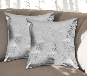 HomeRoots Set of Two 18" Gray and Silver Abstract Cowhide Throw Pillows - Elegant Glitter Accents & Unique Style! 544645