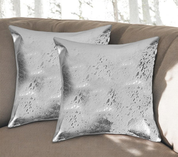 HomeRoots Set of Two 18" Gray and Silver Abstract Cowhide Throw Pillows - Elegant Glitter Accents & Unique Style! 544645