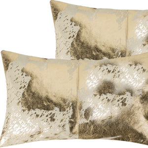 HomeRoots Set of Two Luxurious Natural and Gold Cowhide Lumbar Throw Pillows for Elegant Home Décor 544646