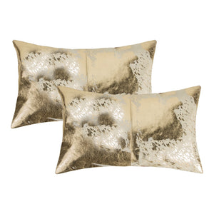 HomeRoots Set of Two Luxurious Natural and Gold Cowhide Lumbar Throw Pillows for Elegant Home Décor 544646
