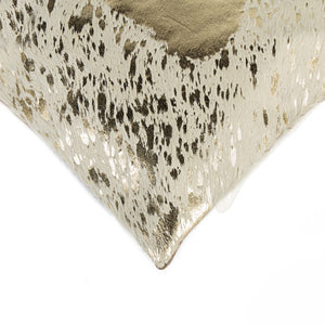 HomeRoots Set of Two 18" Natural & Gold Abstract Cowhide Throw Pillows with Glitter for Chic Home Decor 544647