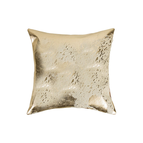 HomeRoots Set of Two 18" Natural & Gold Abstract Cowhide Throw Pillows with Glitter for Chic Home Decor 544647