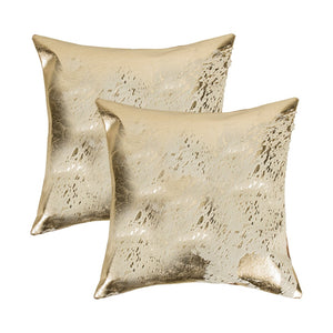 HomeRoots Set of Two 18" Natural & Gold Abstract Cowhide Throw Pillows with Glitter for Chic Home Decor 544647