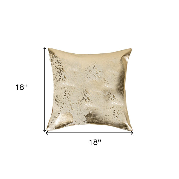 HomeRoots Set of Two 18" Natural & Gold Abstract Cowhide Throw Pillows with Glitter for Chic Home Decor 544647
