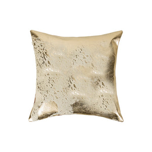 HomeRoots Set of Two 18" Natural & Gold Abstract Cowhide Throw Pillows with Glitter for Chic Home Decor 544647