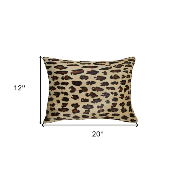 Homeroots Set Of Two Luxurious 12" X 20" Brown And Black Leopard Cowhide Lumbar Throw Pillows For Elegance   544651