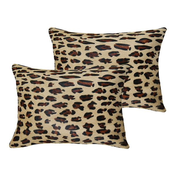Homeroots Set Of Two Luxurious 12" X 20" Brown And Black Leopard Cowhide Lumbar Throw Pillows For Elegance   544651