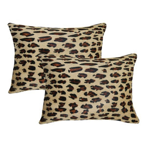 Homeroots Set Of Two Luxurious 12" X 20" Brown And Black Leopard Cowhide Lumbar Throw Pillows For Elegance   544651