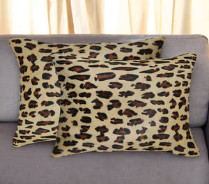 HomeRoots Set of Two Luxurious Leopard Cowhide Lumbar Pillows – Stylish Brown & Black Accent for Comfort 544651