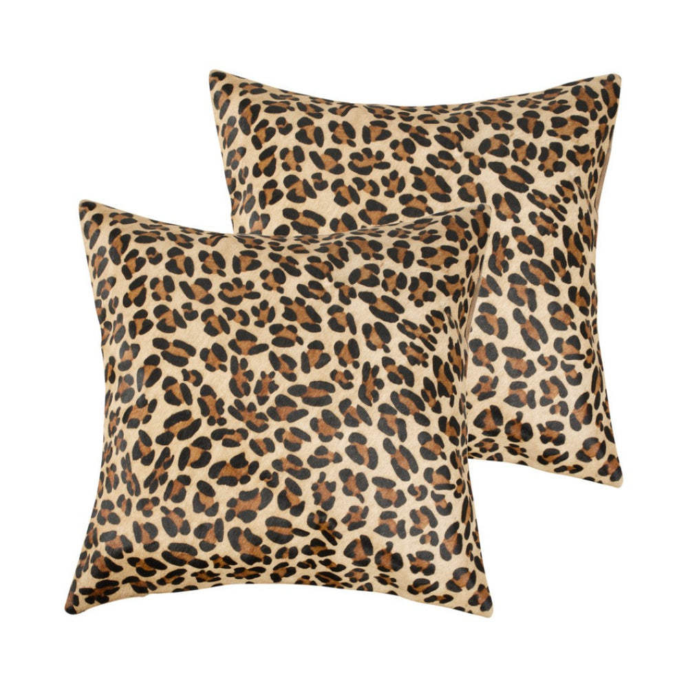 HomeRoots Set of Two Luxurious Leopard Cowhide Throw Pillows - Chic 18" Decorative Cushions for Home Style 544652