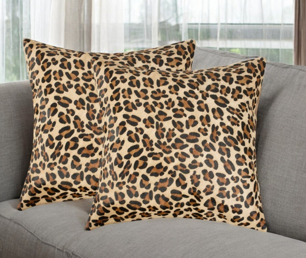 HomeRoots Set of Two Luxurious Leopard Cowhide Throw Pillows - Chic 18" Decorative Cushions for Home Style 544652